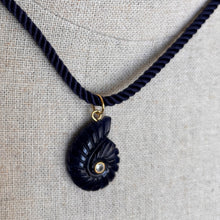Load image into Gallery viewer, Sodalite and Cubic Zirconia carved Ammonite Necklace, Navy Cord