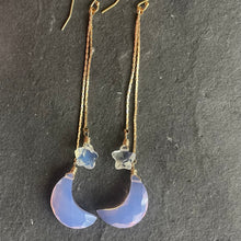 Load image into Gallery viewer, Moon and Star Tassel Earrings, Lavender and Opalite Quartz
