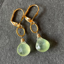 Load image into Gallery viewer, Prehnite single drop small hoop earrings, OOAK