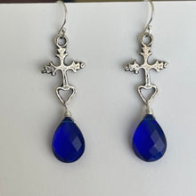 Load image into Gallery viewer, Milagro Cross Cobalt Blue Quartz Earrings