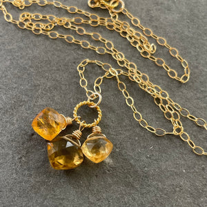 Natural Citrine Cushion Cut Necklace, OOAK