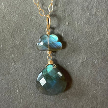 Load image into Gallery viewer, Raincloud and Raindrop Labradorite Necklace, sterling, rose gold or gold