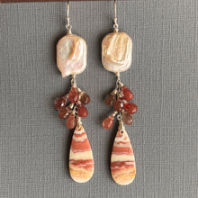 Load image into Gallery viewer, Biwa Pearl, Pink Agate and Andesine Labradorite Earrings, OOAK