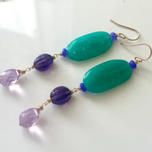 Load image into Gallery viewer, Smooth Amazonite, Opal, Amethyst and Radiant Orchid Earrings, Metal options
