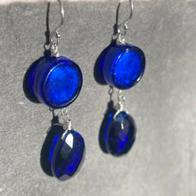 Load image into Gallery viewer, Murano Cobalt Blue Glass and Quartz Dangles