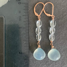 Load image into Gallery viewer, Aquamarine and Chalcedony Stack Earrings, metal options