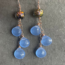 Load image into Gallery viewer, Night Sky Dichroic Murano Glass and Hydrangea Chalcedony Dangle Earrings, Metal options