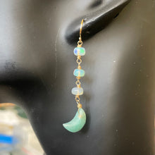 Load image into Gallery viewer, Amazonite Moon and Opal Earrings, OOAK