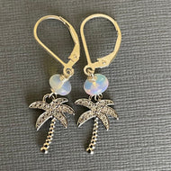 Cubic Zirconia Palm Tree and Opal Earrings