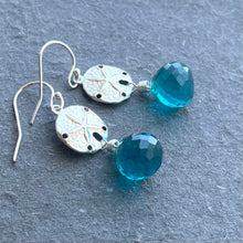 Load image into Gallery viewer, Sand Dollar Paraiba Blue Onion Quartz Dangle Earrings