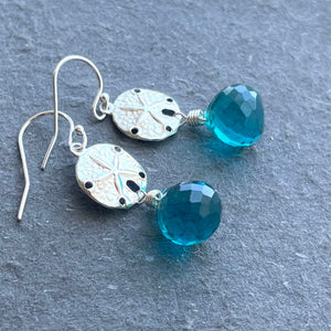 Sand Dollar Paraiba Blue Onion Quartz Dangle Earrings