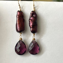 Load image into Gallery viewer, Biwa Plum Pearl and Quartz Earrings, OOAK