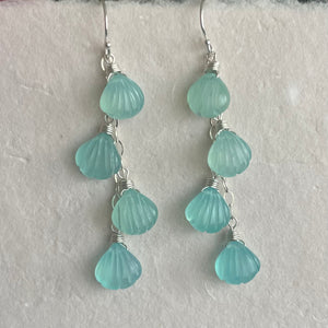 Aqua Chalcedony Shell Dangle Earrings