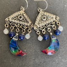 Load image into Gallery viewer, Ammolite Moon Chandelier Earrings, OOAK