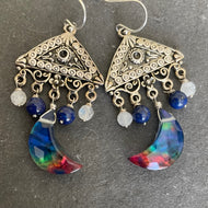 Ammolite Moon Chandelier Earrings, OOAK