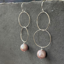 Load image into Gallery viewer, Mauve-y Pink Edison Pearl Double Hoop Earrings, Sterling Silver, OOAK