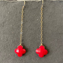 Load image into Gallery viewer, Red Clover Dangle Earrings,  OOAK, earwire options