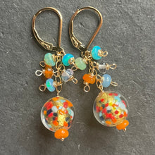 Load image into Gallery viewer, Klimt-ish Murano Glass and Opal Dangle Earrings