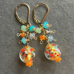 Klimt-ish Murano Glass and Opal Dangle Earrings