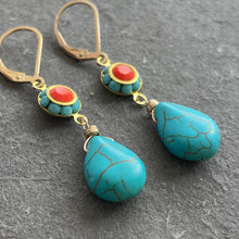 Load image into Gallery viewer, Turquoise and Coral Vintage Dangles