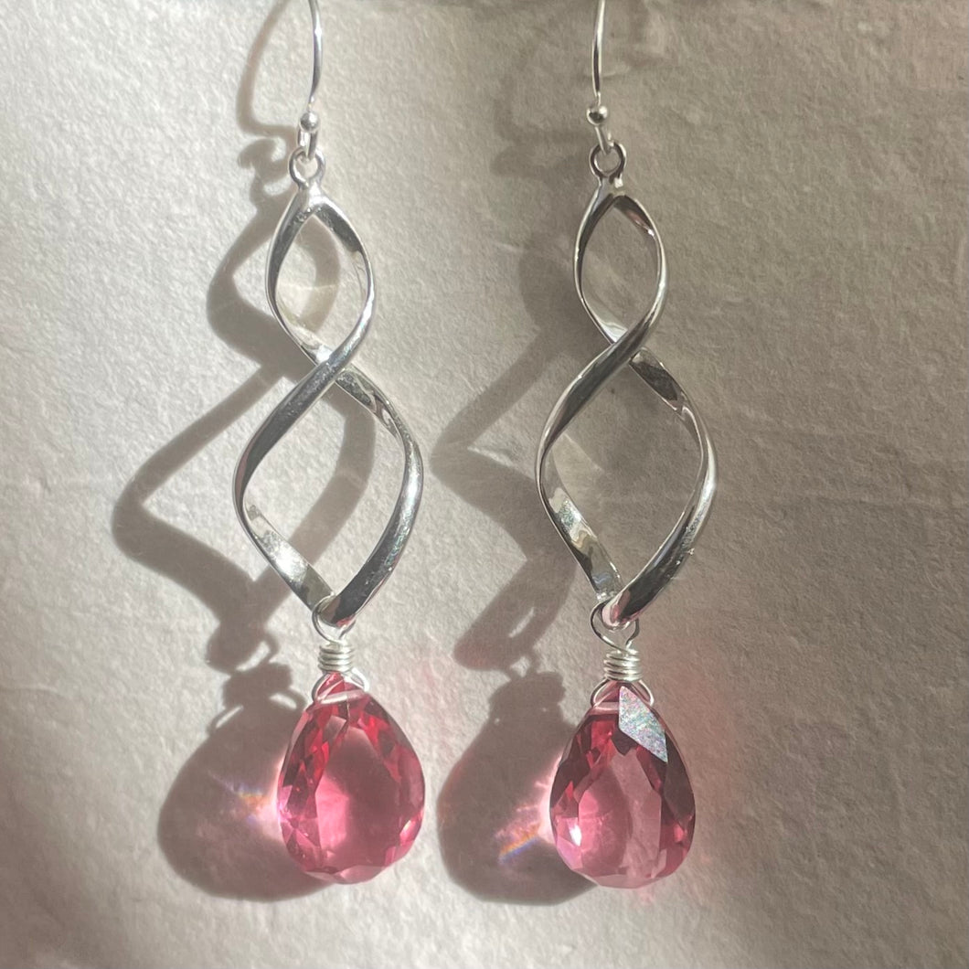 Twirly Girl Pink Tourmaline Quartz Earrings