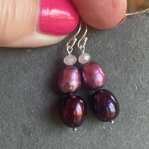Purple Pearl Stack Earrings