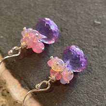 Load image into Gallery viewer, Opal and Lavender Quartz Cluster Earrings