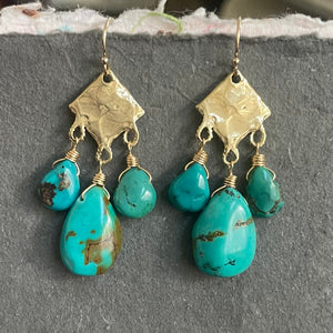 Natural Turquoise Marquise Artisan Chandeliers, OOAK