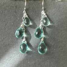 Load image into Gallery viewer, Seafoam TRIO Teardrop Quartz Dangles, Earwire and metal choices