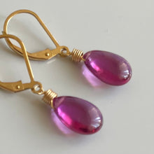 Load image into Gallery viewer, Magenta Quartz Leverback Dangle Earrings