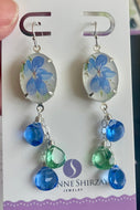 Iris Vintage Cabachon with green and blue quartz, Dangle earrings,