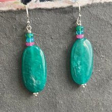 Load image into Gallery viewer, Smooth Amazonite and Opal Earrings, OOAK