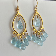 Load image into Gallery viewer, Natural Blue Topaz Goddess Earrings, Gold or Sterling Silver