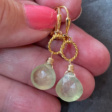Load image into Gallery viewer, Prehnite single drop small hoop earrings, OOAK