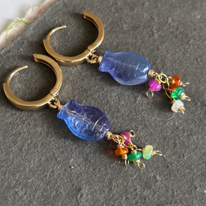 Periwinkle Blue Fish and Opal Earrings