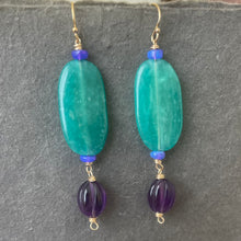 Load image into Gallery viewer, Smooth Amazonite, Opal, Amethyst Earrings, Metal options