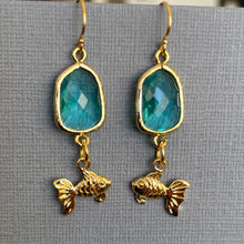 Load image into Gallery viewer, Goldfish and Blue Quartz Earrings