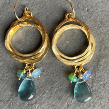 Load image into Gallery viewer, Multi Hoop Fluorite and Opal Earrings, OOAK