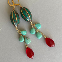 Load image into Gallery viewer, Natural Turquoise Artisan Dangles, Marquise Carnelian, OOAK