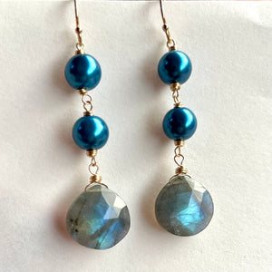 Blue Pearls and Labradorite Stack Earrings