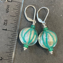 Load image into Gallery viewer, Geometic Silver Foil Murano Glass and Opal Dangle Earrings