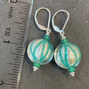 Geometic Silver Foil Murano Glass and Opal Dangle Earrings