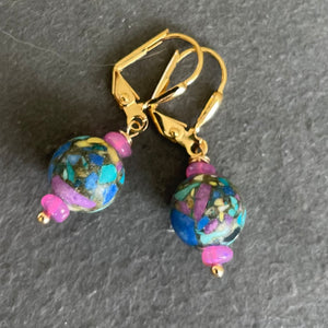 Jasper and Pink Opal Round Earrings, OOAK