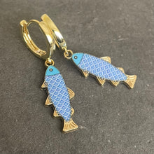Load image into Gallery viewer, Blue Appliqué Fish Vacation Earrings
