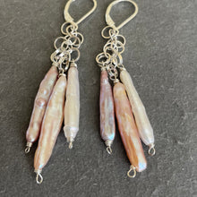 Load image into Gallery viewer, Japanese Biwa Freshwater Pearl Dangle Earrings, OOAK