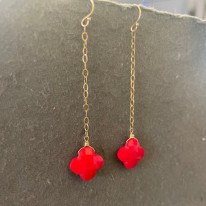 Red Clover Dangle Earrings,  OOAK, earwire options