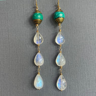 Artisan Turquoise and Rainbow Moonstone Dangle Earrings, OOAK