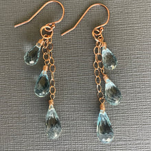 Load image into Gallery viewer, Natural Blue Topaz Trio Earrings, 14k Rose Gold Filled, OOAK