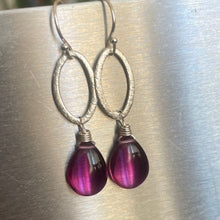 Load image into Gallery viewer, Magenta Quartz Oval Hoop Dangle Earrings