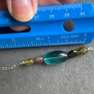 Fluorite and Tourmaline 5 Stone Necklace OOAK